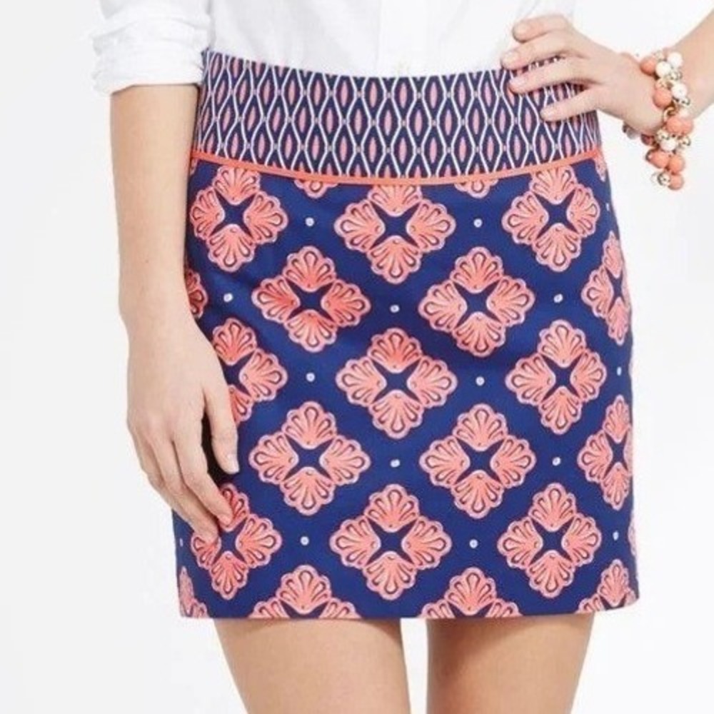 Vineyard Vines Women's Shell Print Mini Skirt Blue Pink Size 4 Summer Preppy